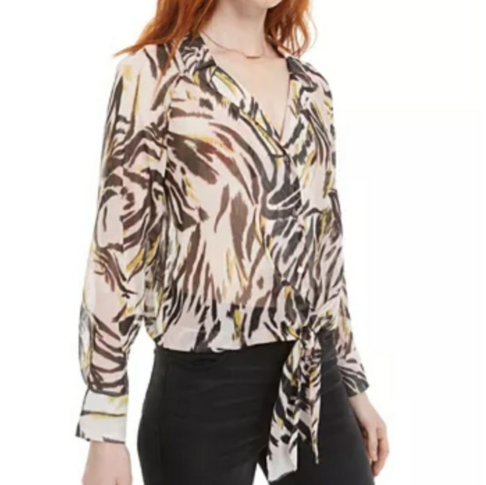 Bar III Semi-Sheer Animal Print Top XL